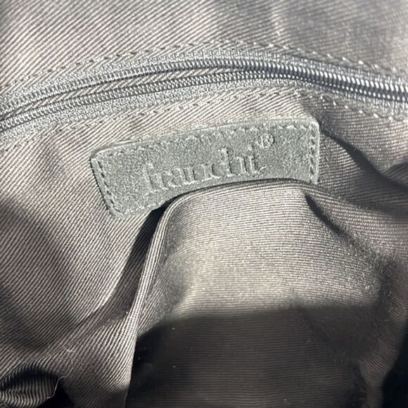 Franchi Black Suede Buckle Front Square Flap Double Handle Shoulder Bag - Picture 7 of 7